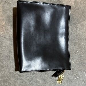 Yves Saint Laurent Black Leather Zip Pouch with Gold Charm